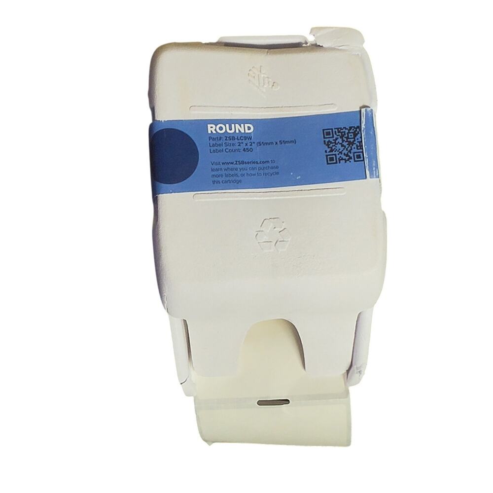 Zebra ZSB Series ZSB-LC9W 500-Count Label Roll Cartridge 2" Round White